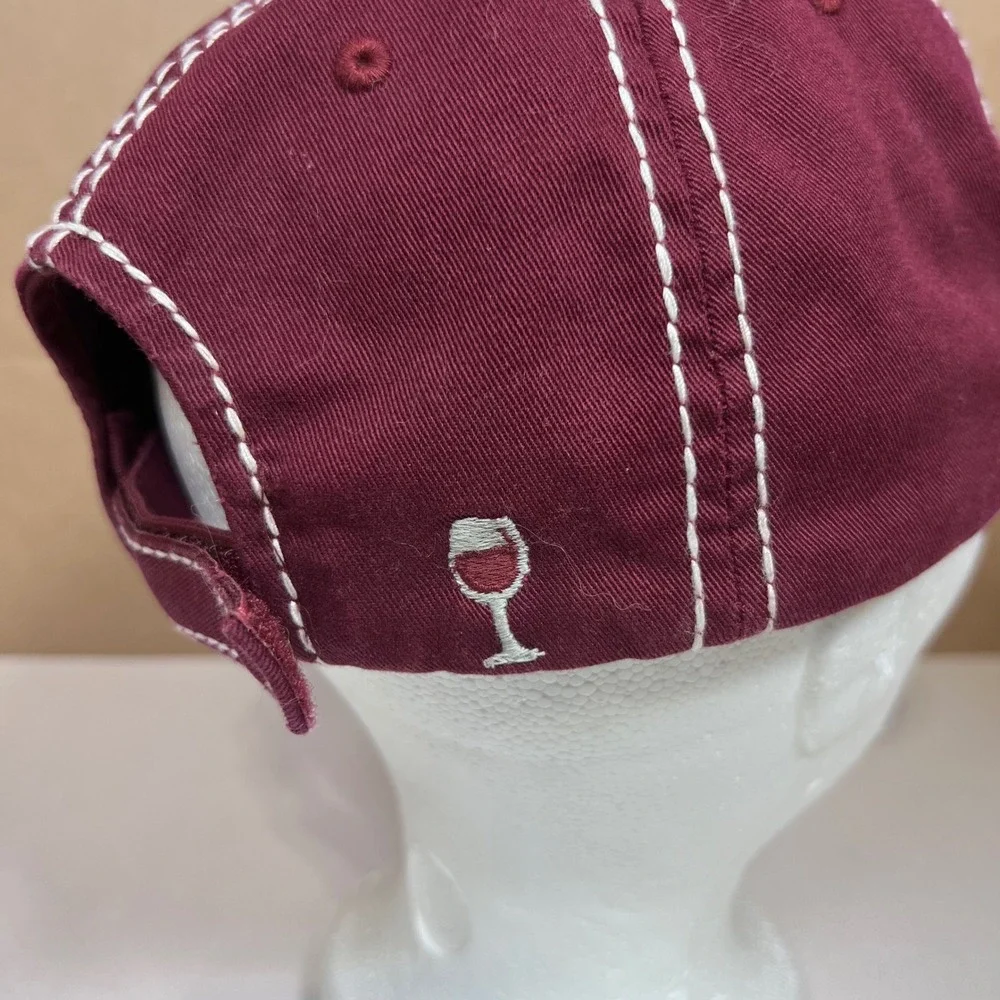 Sip Happens Wine Baseball Cap Maroon Distressed Adjustable Hat